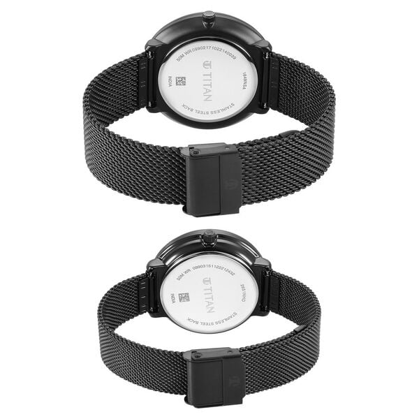 Titan Bandhan Black Dial Analog with Date Stainless Steel Strap watch for Couple / 18492651nm01p - KRISHNA WATCH COMPANY