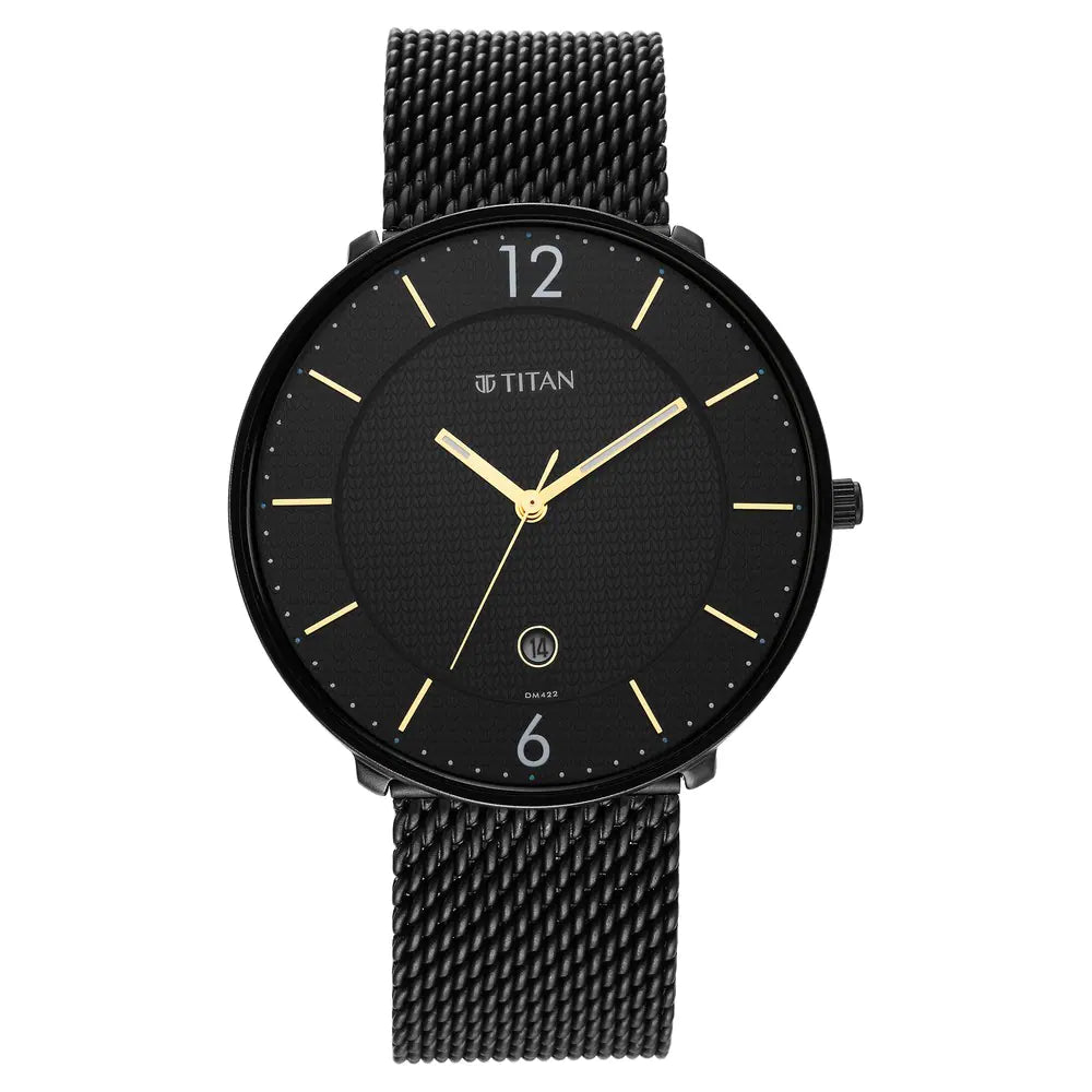 Titan Black & Gold Black Dial Stainless Steel Strap Watch 1849NM02 / NS1849NM02 - KRISHNA WATCH COMPANY