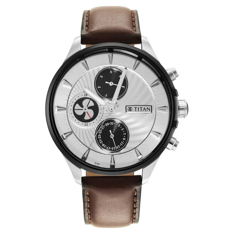 Titan Maritime White Dial Quartz Multifunction Leather Strap Watch for Men / 1873KL01 - KRISHNA WATCH COMPANY