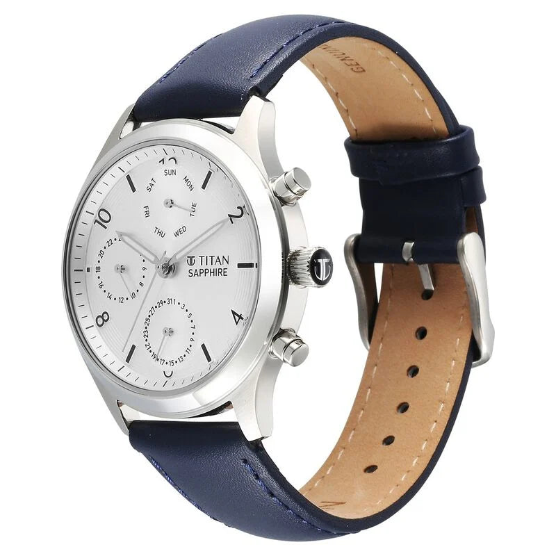 Titan Sapphire Quartz Multifunction Silver Dial Watch for Men - 1874SL04 - KRISHNA WATCH COMPANY