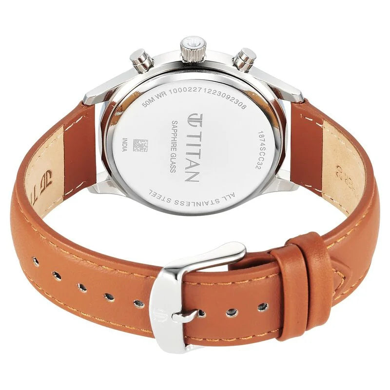 Titan Sapphire Quartz Multifunction White Dial Leather Strap Watch for Men 1874SL05 - KRISHNA WATCH COMPANY