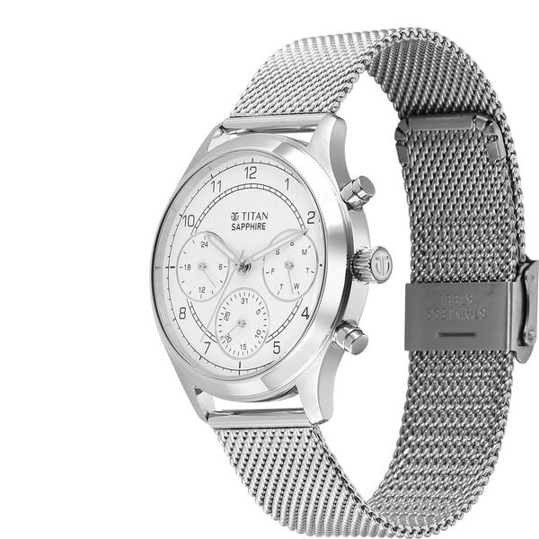 Titan Sapphire Quartz Multifunction White Dial Watch for Men - 1874SM01 - KRISHNA WATCH COMPANY
