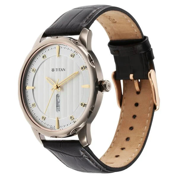 Titan Regalia Opulent Analog with Day and Date White Dial Watch for Men - 1875QL01 - KRISHNA WATCH COMPANY