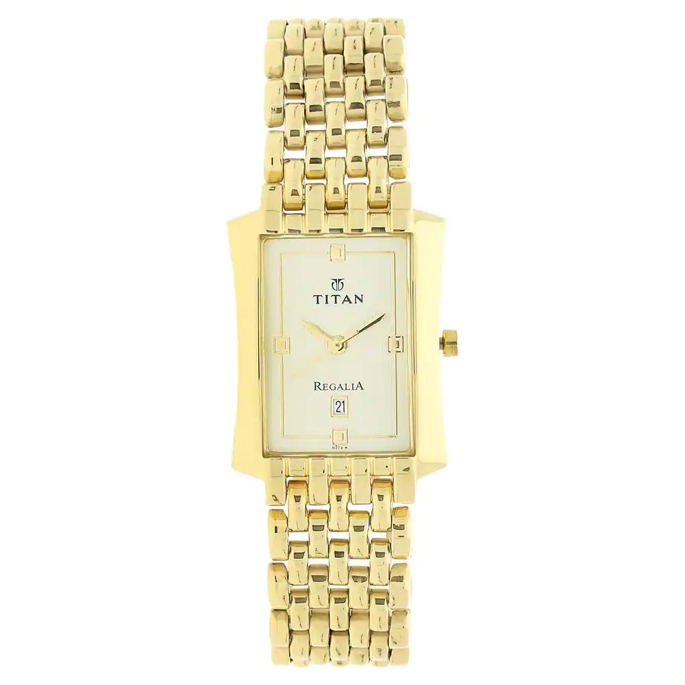 TITAN White Dial Golden Stainless Steel Strap Watch - 1927YM05 - KRISHNA WATCH COMPANY