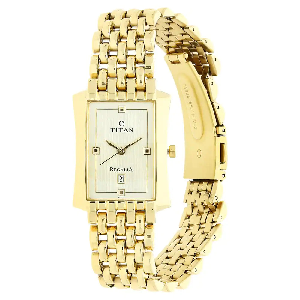 TITAN White Dial Golden Stainless Steel Strap Watch - 1927YM05 - KRISHNA WATCH COMPANY