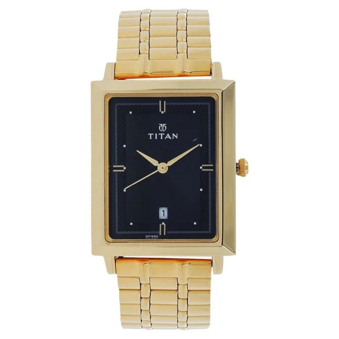 Titan Quartz Analog with Date Black Dial Stainless Steel Strap Watch for Men - 1715YM03 - KRISHNA WATCH COMPANY