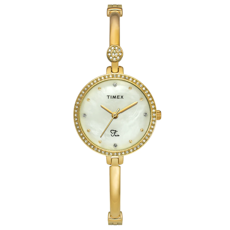 Timex Fria Women's Off White Dial Round Analog Brass Dial Watch TWEL18401