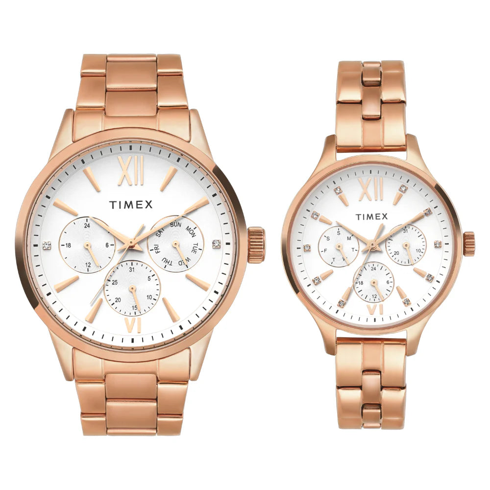 Timex Pairs Silver Round Multifunction Dial Watch- TW00PR304 - KRISHNA WATCH COMPANY