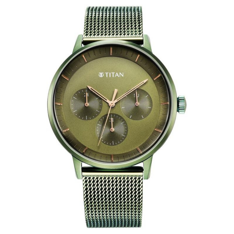 Titan Modern Classics Green Dial Quartz Multifunction Stainless Steel Strap Watch for Men 94006QM03 - KRISHNA WATCH COMPANY