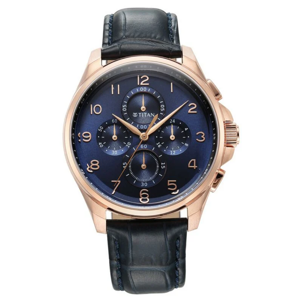 Titan Classic Chrono Blue Dial Leather Watch for Men 90169WL01 - KRISHNA WATCH COMPANY