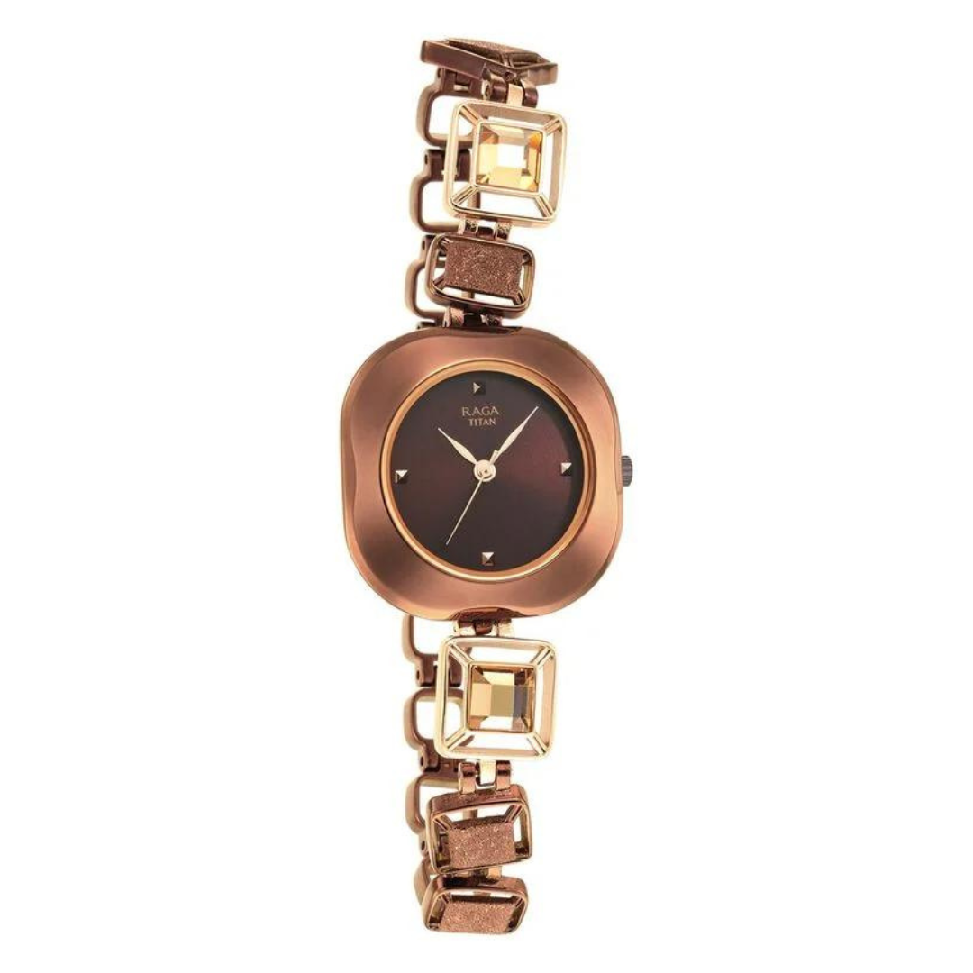 Titan Raga Love All Brown Dial Analog Metal Strap watch for Women 95156KM01 - KRISHNA WATCH COMPANY