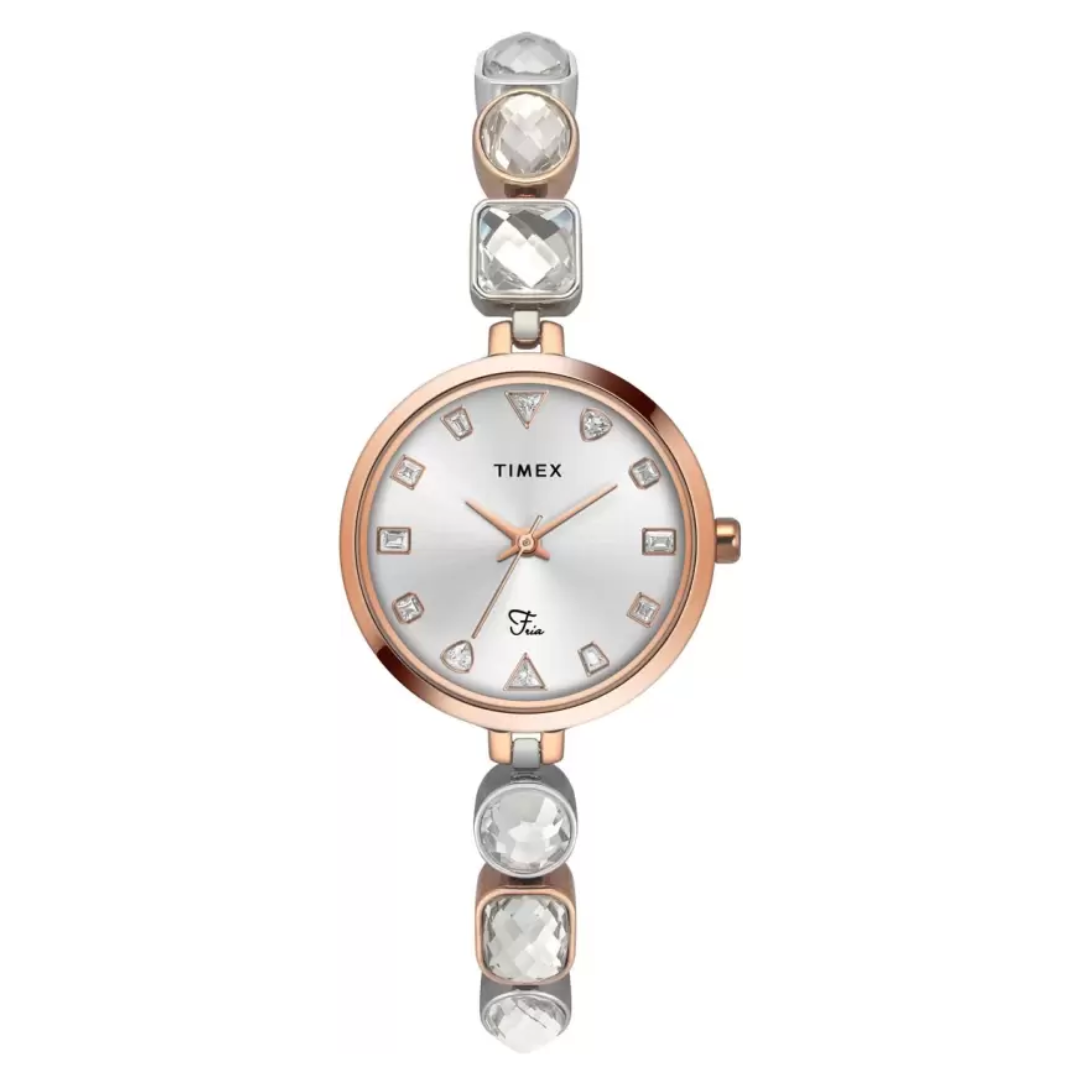 Timex Fria Womens White Dial Round Case 3 Hands Function Watch TWEL17302 - KRISHNA WATCH COMPANY