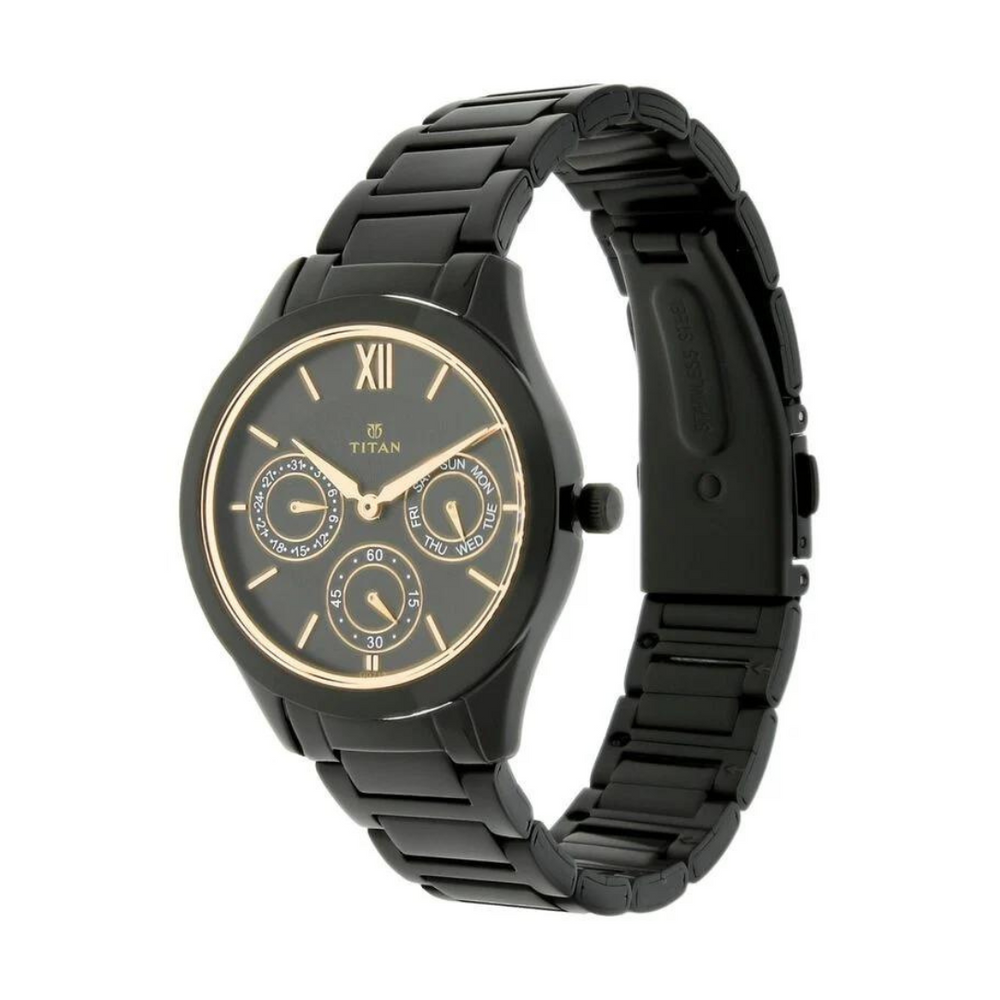 Titan Black Dial Black Stainless Steel Strap Watch - 2570NM01 - KRISHNA WATCH COMPANY