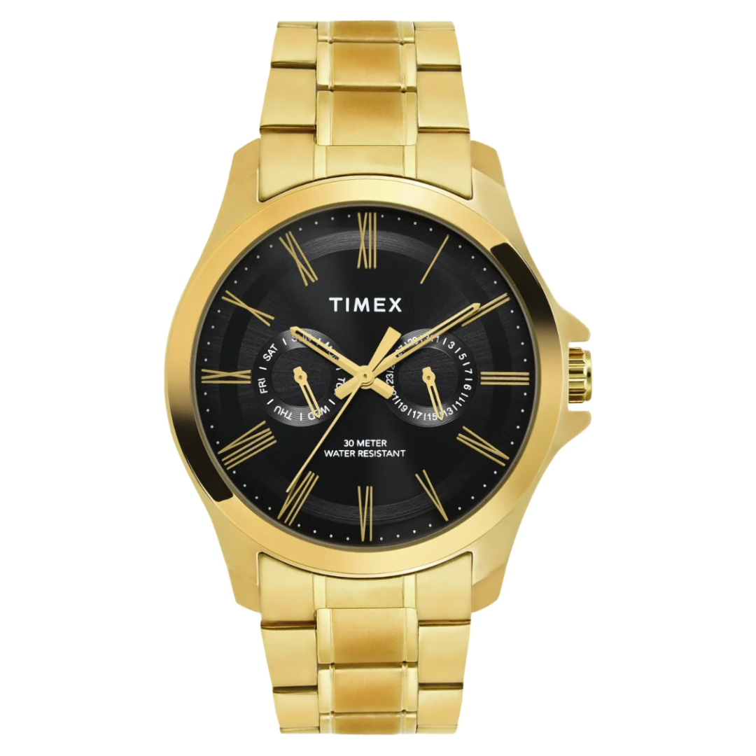 Timex Men Analaog Black Round Brass Dial Watch- TW000X129 - KRISHNA WATCH COMPANY