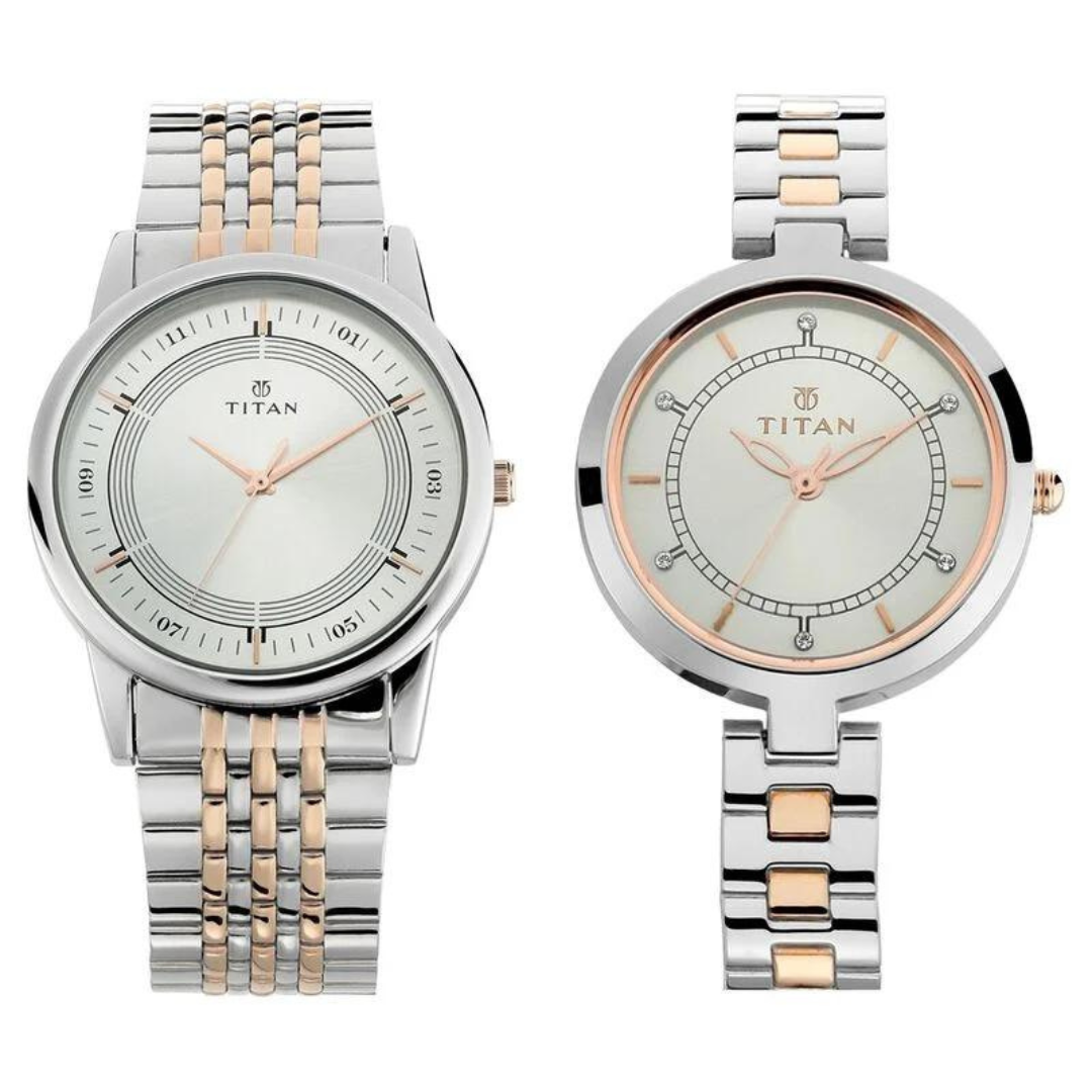 Titan Bandhan Quartz Analog Silver Dial Watch for Couple - 17732603KM01 - KRISHNA WATCH COMPANY