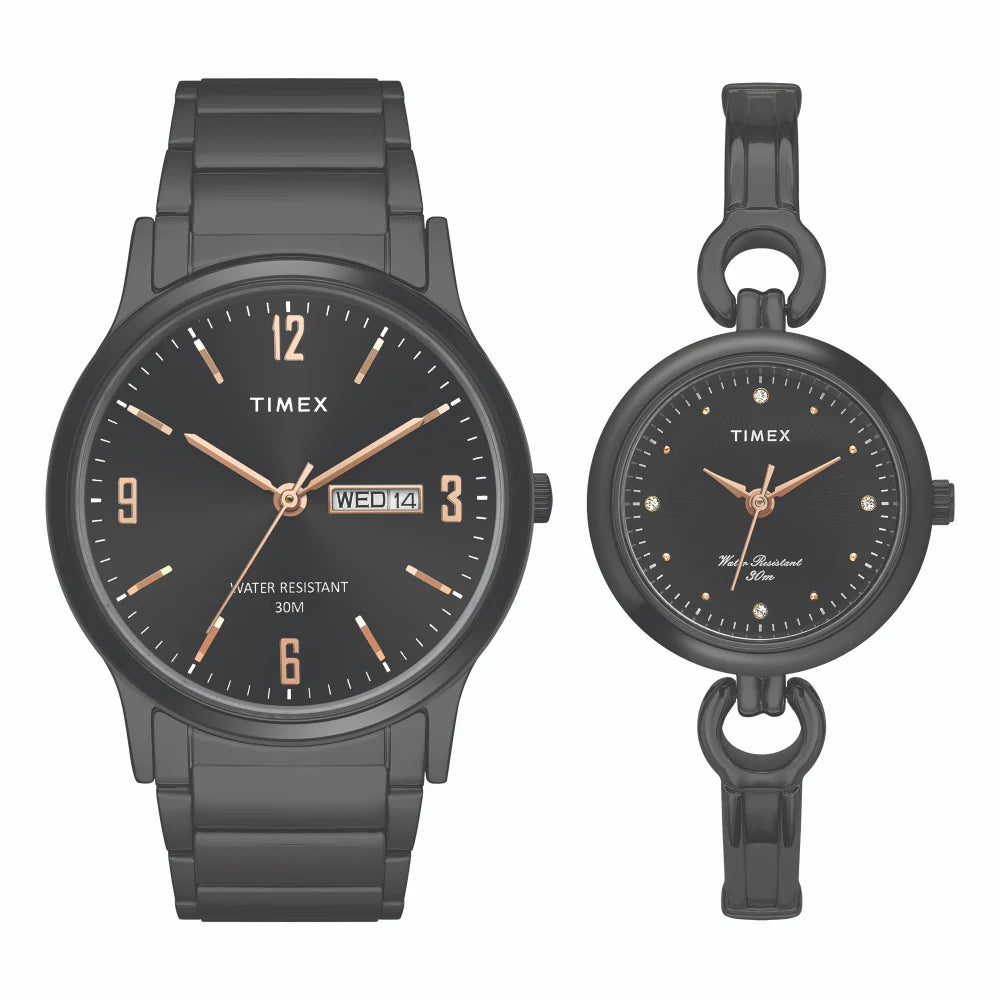 Timex Classics Pairs Black Dial Round Case Day Date/3 Hands Function Watch -TW00PR264 - KRISHNA WATCH COMPANY