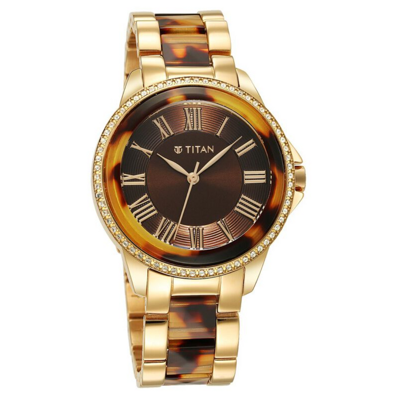 Titan Purple Ceramics Brown Dial Analog Stainless Steel Strap Watch for Women 95218KD01 - KRISHNA WATCH COMPANY