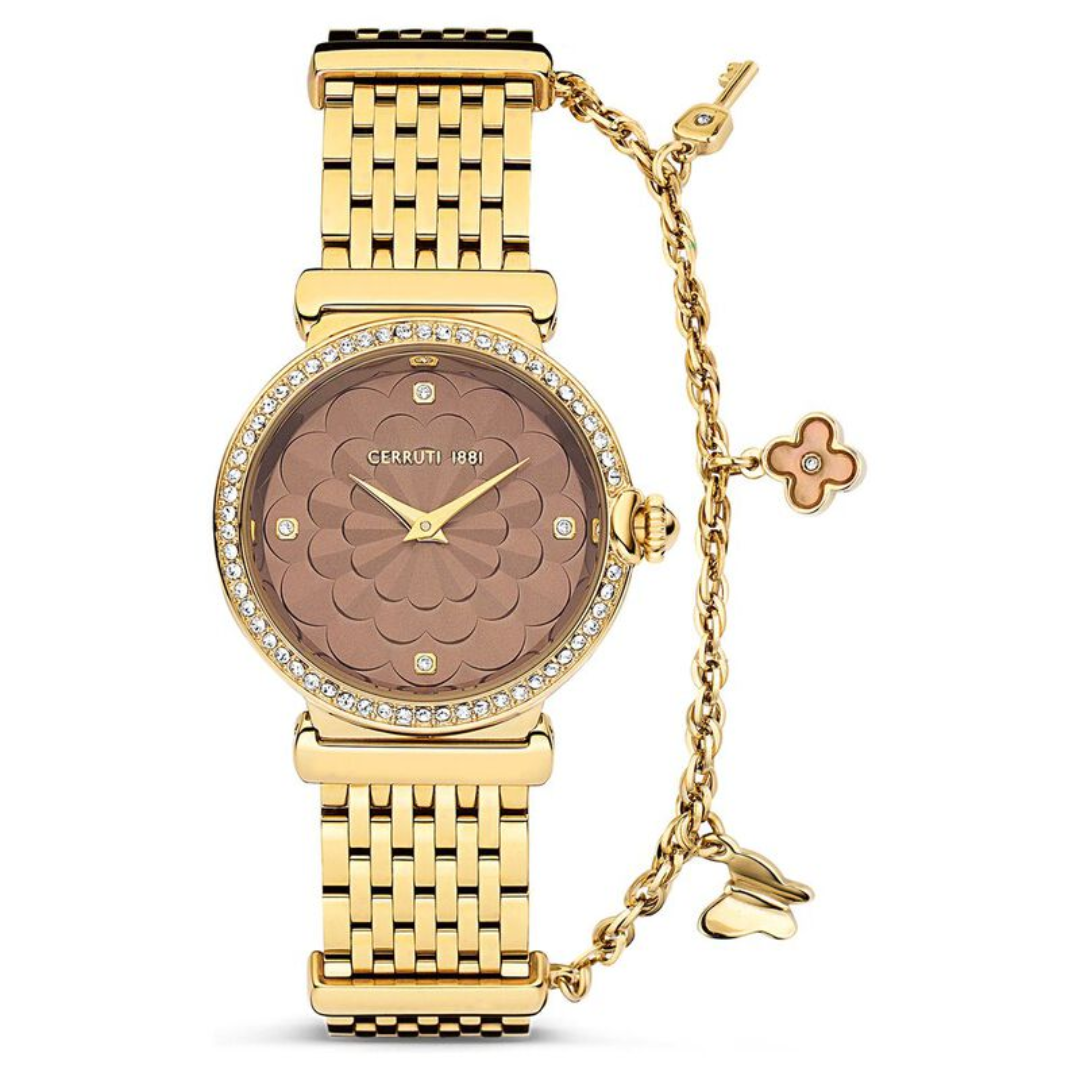 Cerruti 1881 Quartz Analog Brown Dial Stainless Steel Strap Watch for Women CECIWLG2226204W - KRISHNA WATCH COMPANY