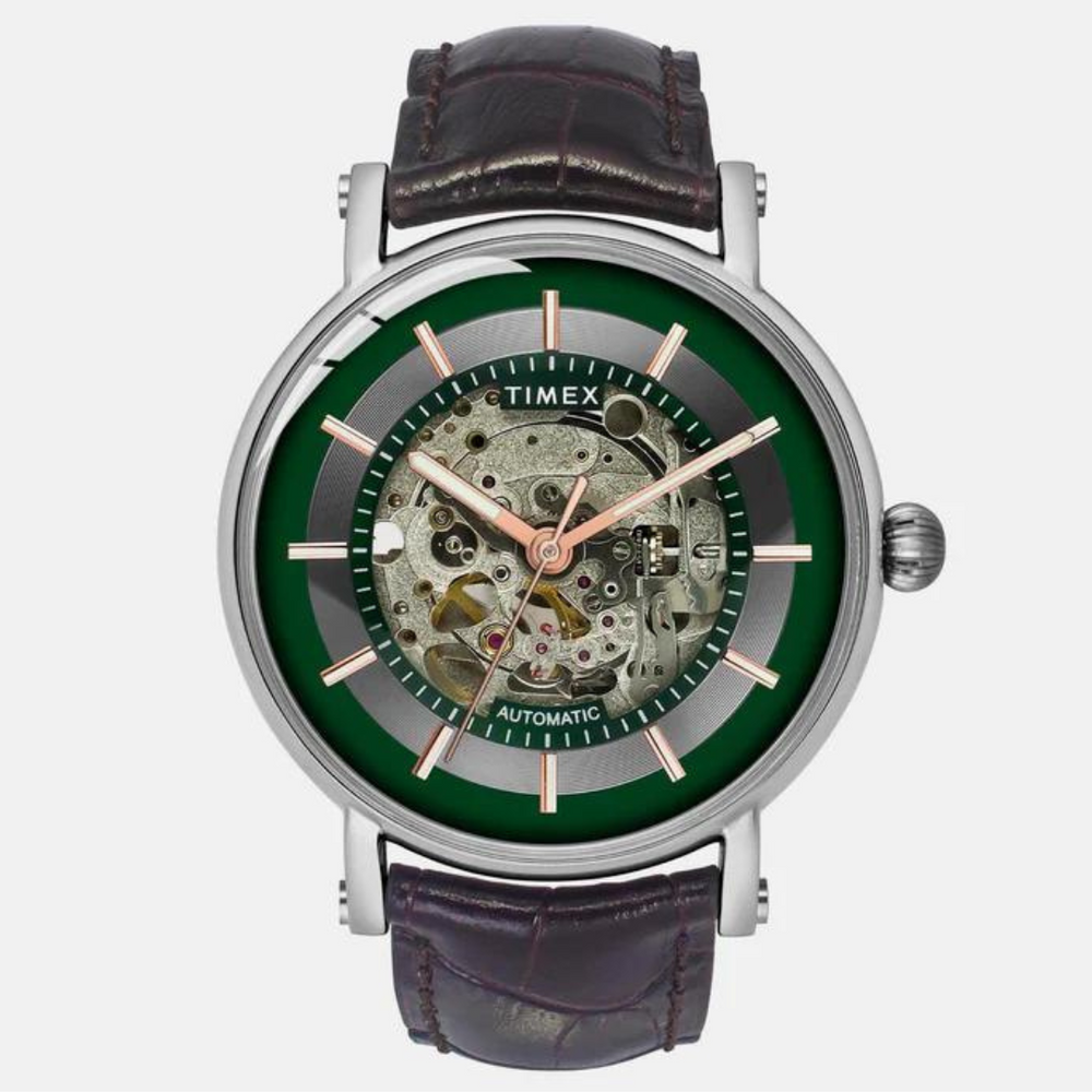 Timex E Class Male Green Analog Leather Watch TWEG16718 - KRISHNA WATCH COMPANY