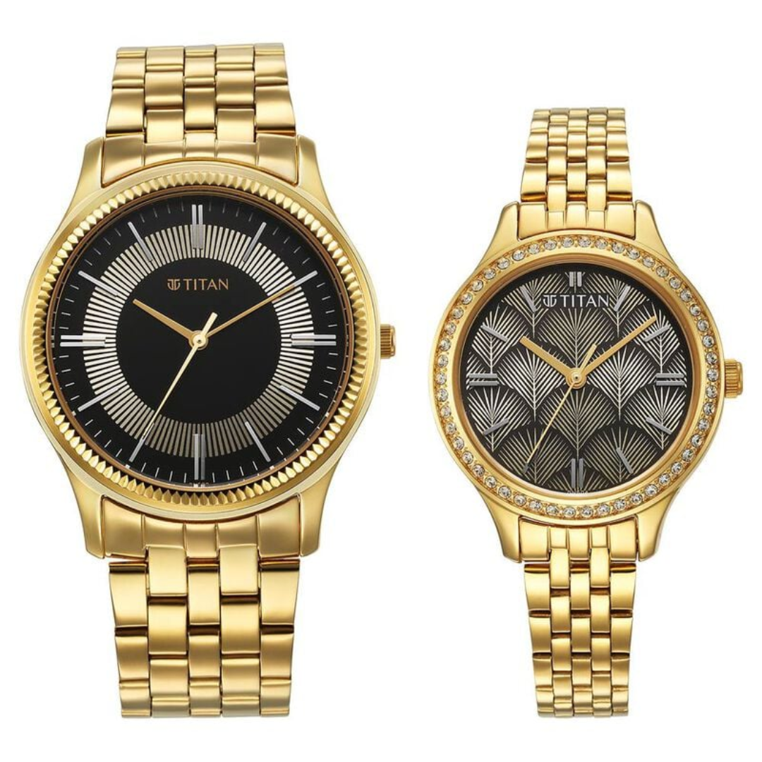Titan Karishma Bandhan Black Dial Analog Stainless Steel Strap watch for Couple 18242712YM02P - KRISHNA WATCH COMPANY