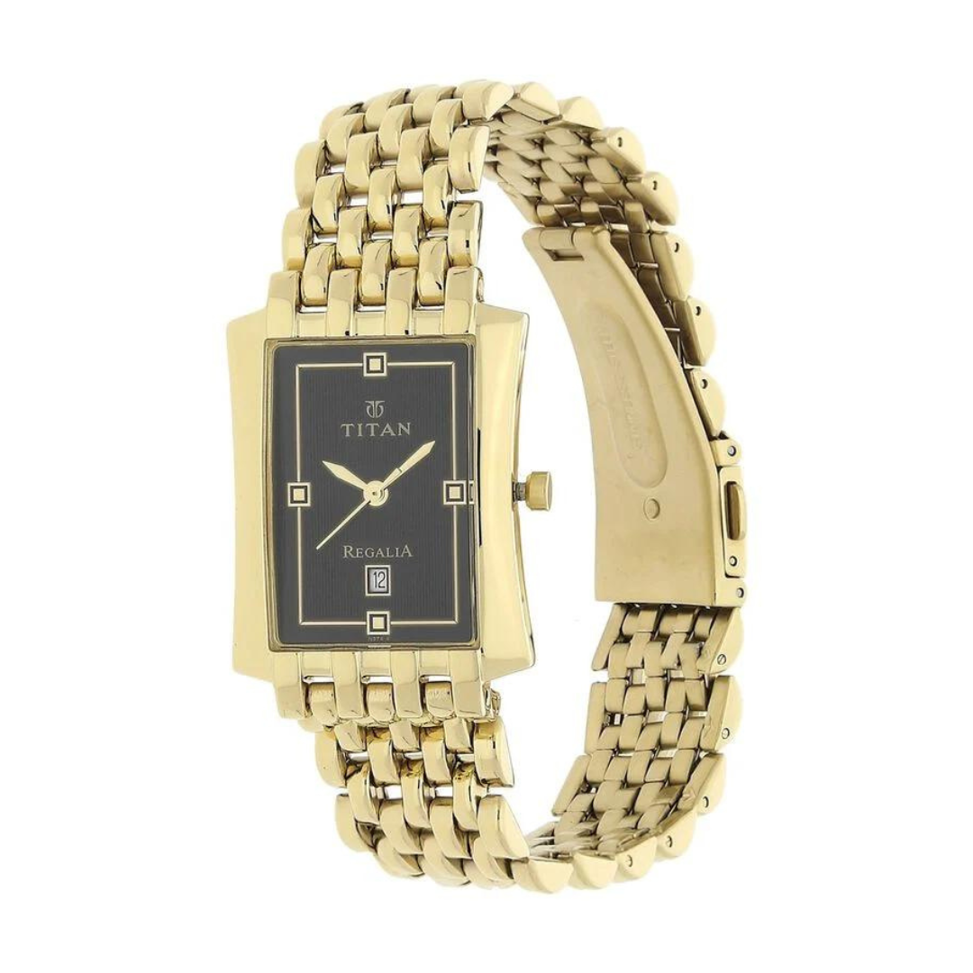 Titan Black Dial Golden Stainless Steel Strap Watch NN1927YM06 - KRISHNA WATCH COMPANY