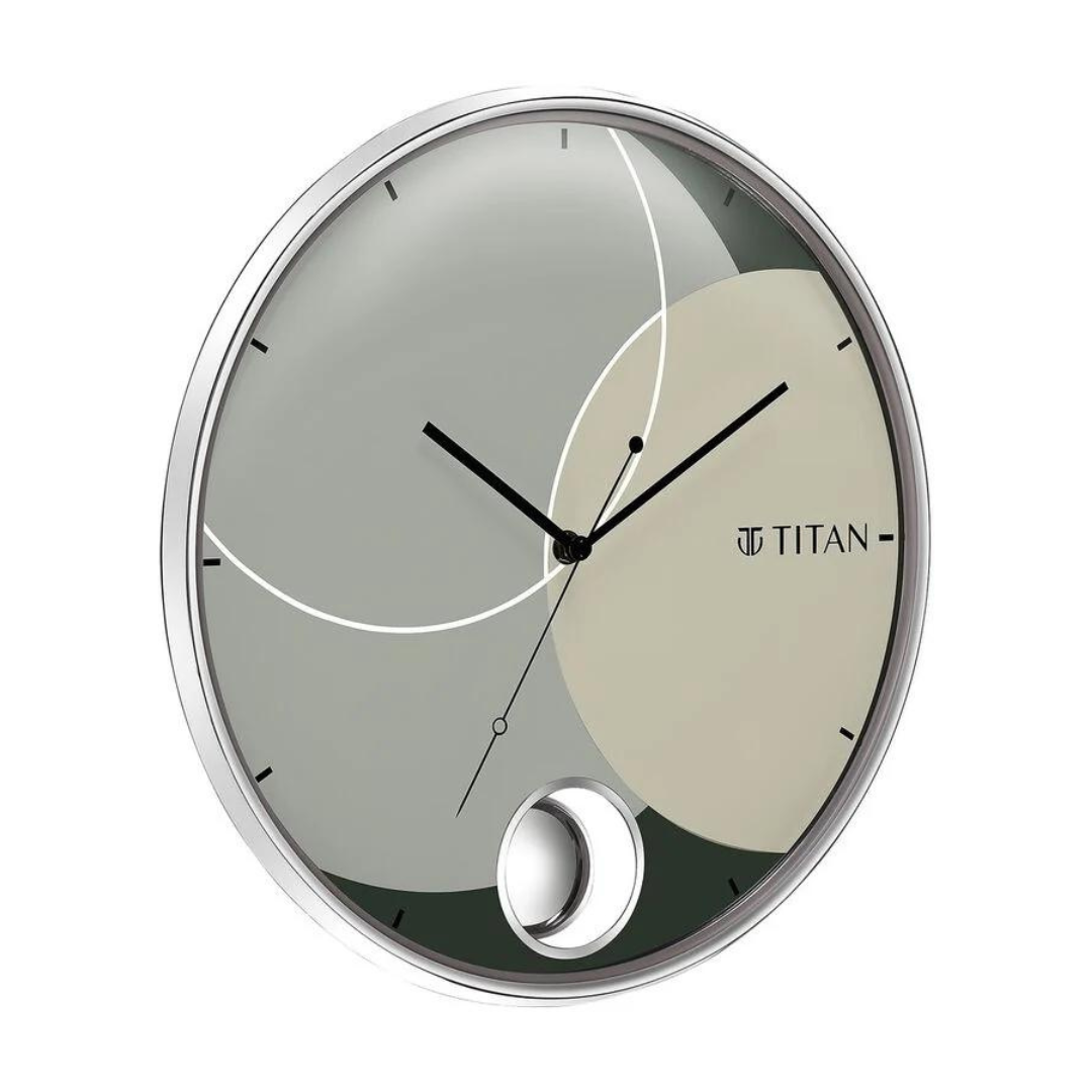 Titan Contemporary Round Pendulum Clock with a Metallic Finish and Silent Sweep - W0069PP01 - KRISHNA WATCH COMPANY