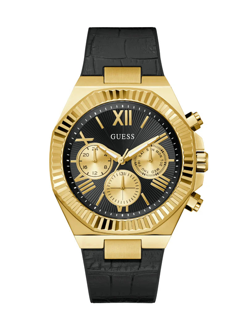GUESS Mens Black Gold Tone Analog Watch GW0791G3