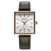 Titan Minimalists Quartz Analog with Date Silver Dial Black Leather Strap Watch for Women 94205WL02