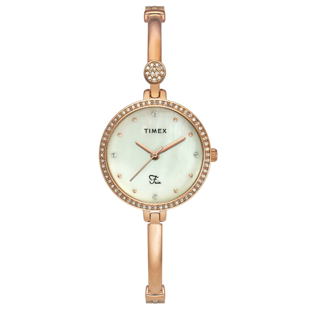 Timex Fria Women's Off White Dial Round Analog Brass Dial Watch TWEL18402 - KRISHNA WATCH COMPANY