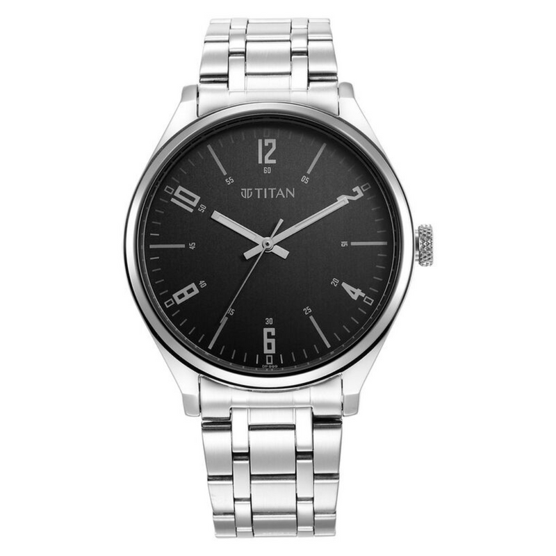 Titan Wrist Wit Quartz Analog Grey Dial Stainless Steel Strap Watch for Men 1802SM10 - KRISHNA WATCH COMPANY