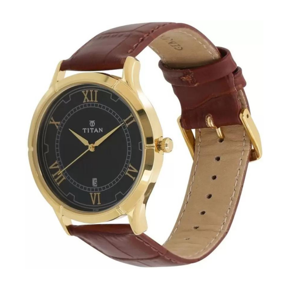 Titan Black Dial Brown Leather Strap Watch NP1775YL01 (DH368) - KRISHNA WATCH COMPANY