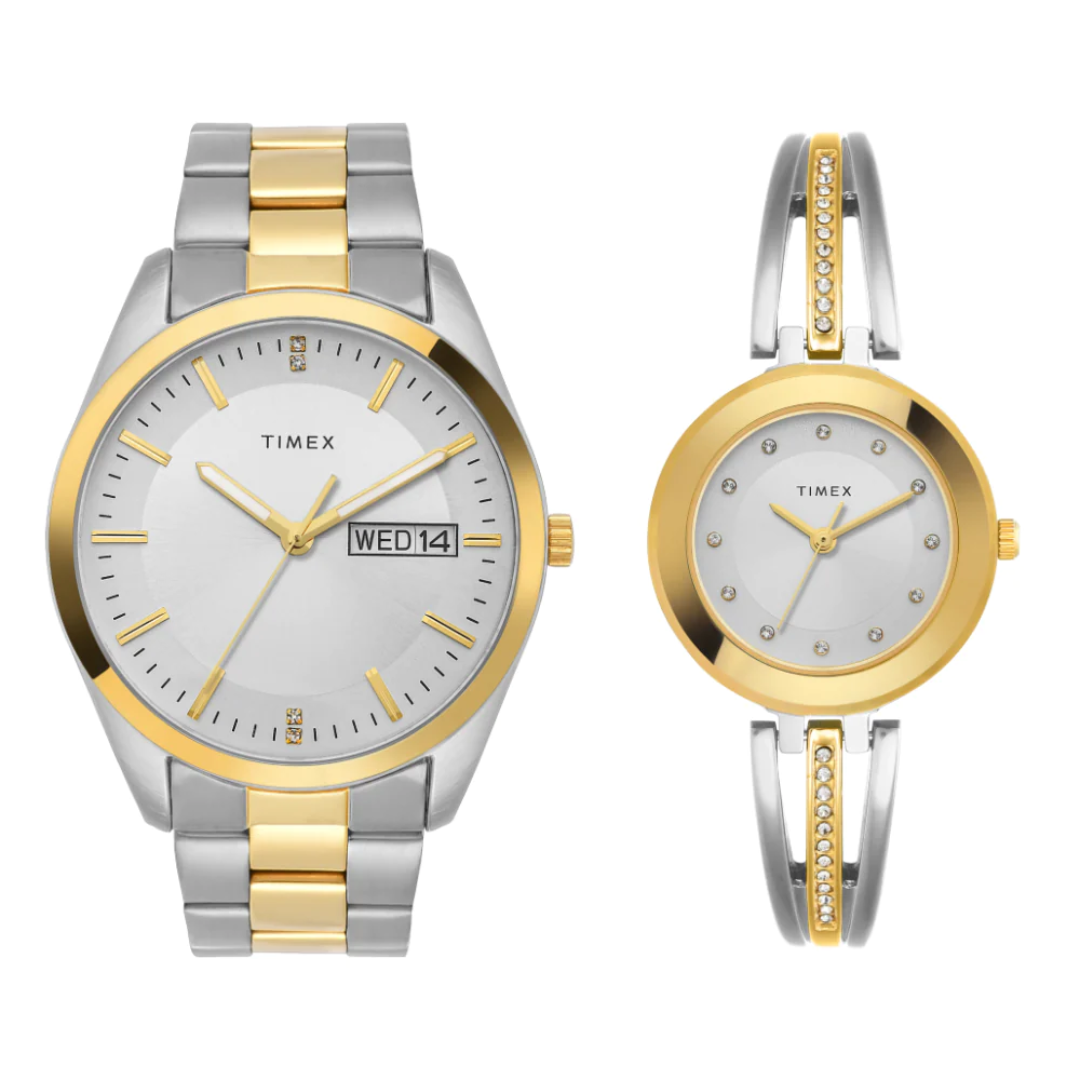 Timex Pairs Silver Round Analog Dial Watch - TW00PR308 - KRISHNA WATCH COMPANY