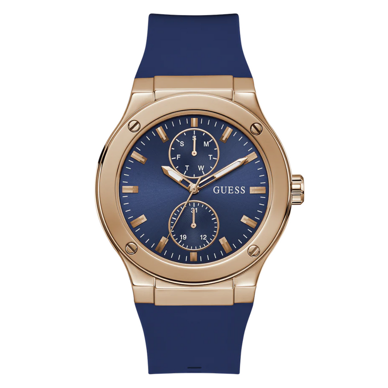 Guess Men's Blue Rose Gold Tone Multi-function Watch GW0491G4 - KRISHNA WATCH COMPANY