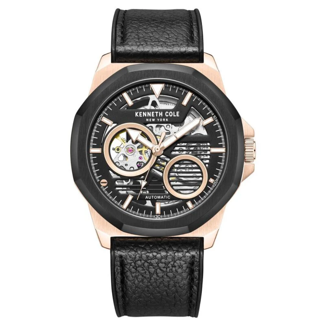 Kenneth Cole Automatic Black dial Leather Strap Watch for Men