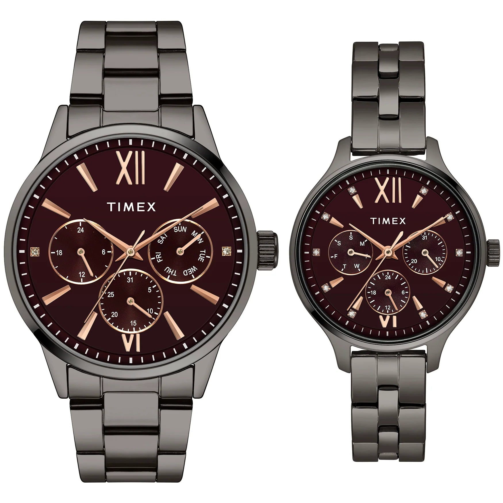 Timex Unisex Burgundy Round Dial Analog Pair Watches - TW00PR314 - KRISHNA WATCH COMPANY