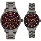 Timex Unisex Burgundy Round Dial Analog Pair Watches - TW00PR314