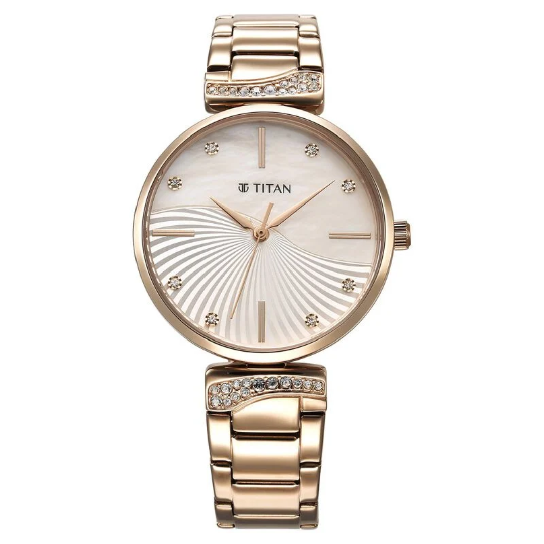Titan Purple Style Up Quartz Analog Mother Of Pearl Dial Stainless Steel Strap Watch for Women 95237WM02 - KRISHNA WATCH COMPANY
