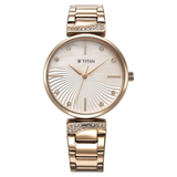 Titan Purple Style Up Quartz Analog Mother Of Pearl Dial Stainless Steel Strap Watch for Women 95237WM02