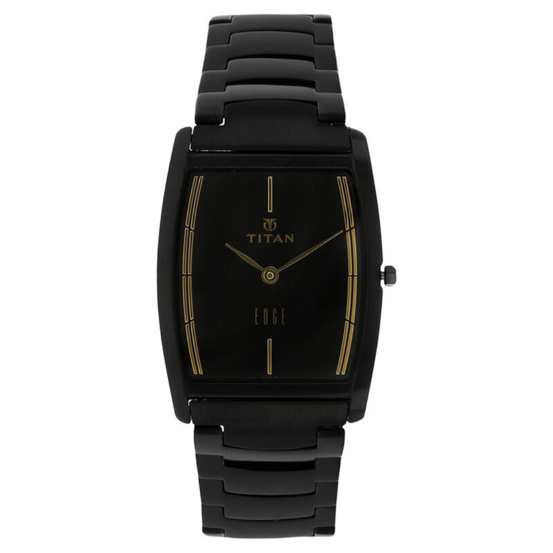 Titan Edge Black Tonneau Dial Analog Stainless Steel Strap Watch for Men 1044NM01 - KRISHNA WATCH COMPANY