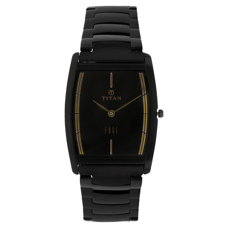 Titan Edge Black Tonneau Dial Analog Stainless Steel Strap Watch for Men 1044NM01 - KRISHNA WATCH COMPANY