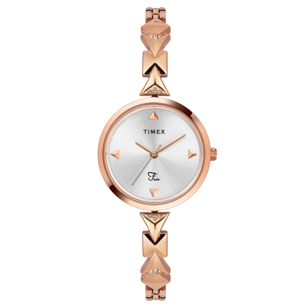 Timex Fria Women's Silver Dial Round Analog Brass Dial Watch- TWEL18302 - KRISHNA WATCH COMPANY