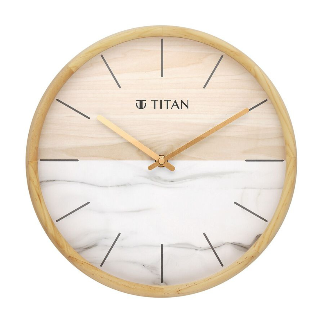 Titan Wooden Clock with Wood & Stone Textures 30 x 30 cm (Medium Size) W0077WA01 - KRISHNA WATCH COMPANY