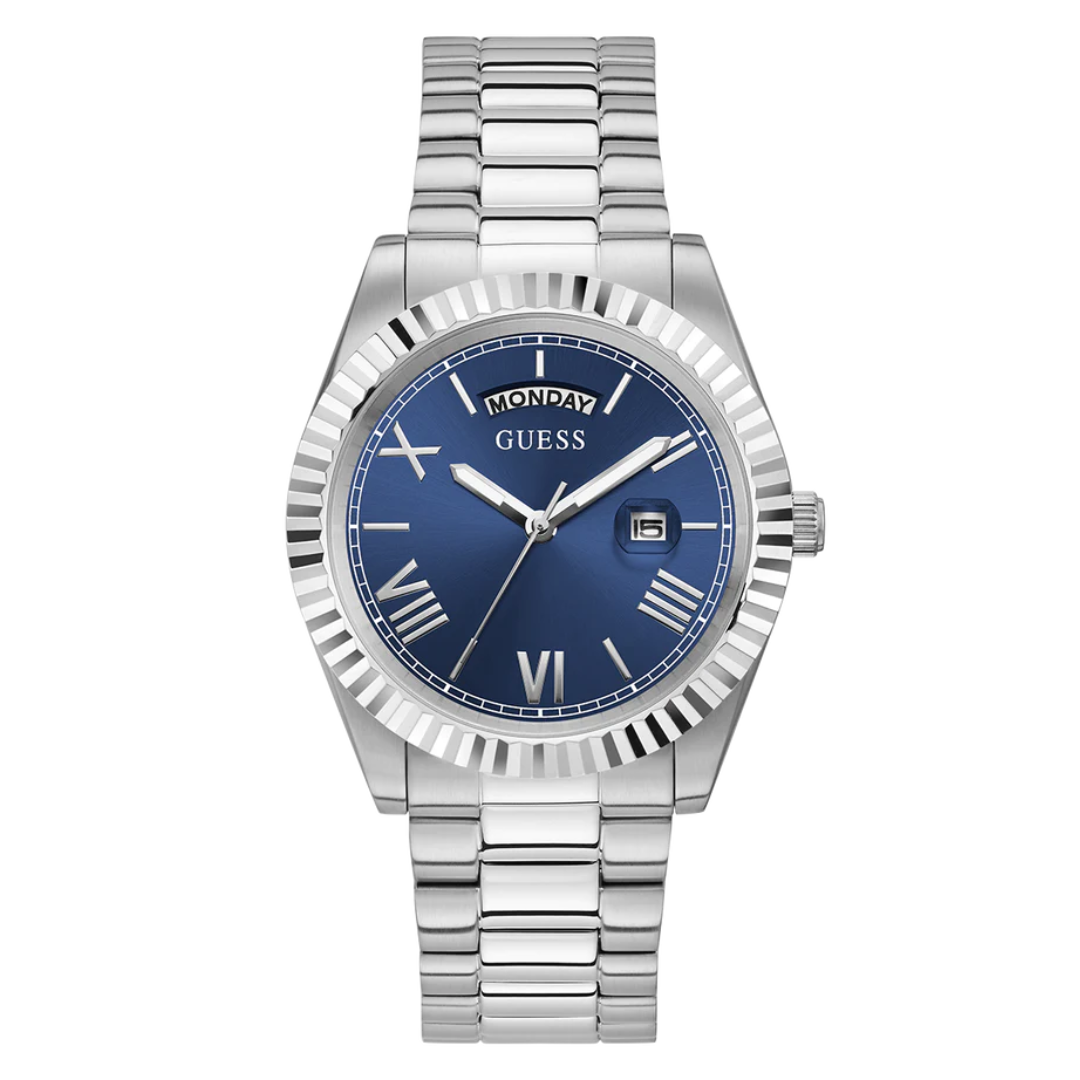 Guess Mens Silver Tone Day/Date Watch GW0265G7 - KRISHNA WATCH COMPANY