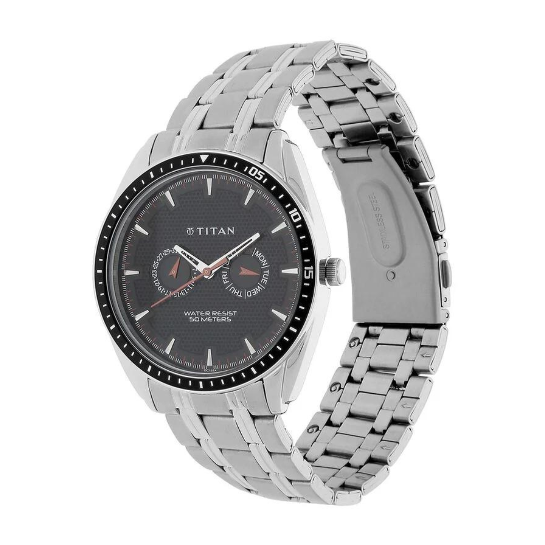 Titan Black Dial Silver Stainless Steel Strap Watch 1582KM02 - KRISHNA WATCH COMPANY