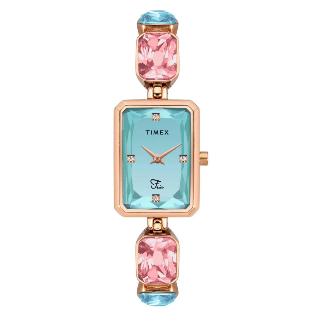 Timex Fria Women's Blue Dial Rectangular Case 2 Hands Function Watch TWEL16900 - KRISHNA WATCH COMPANY