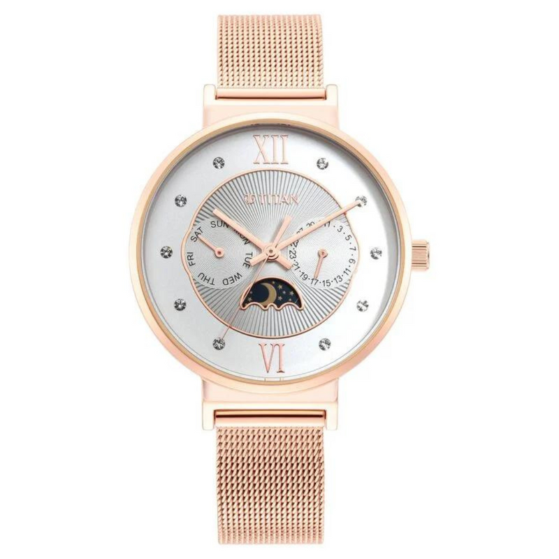 Titan Slimline Silver Dial Quartz Multifunction Stainless Steel Strap Watch for Women 95144WM01 - KRISHNA WATCH COMPANY
