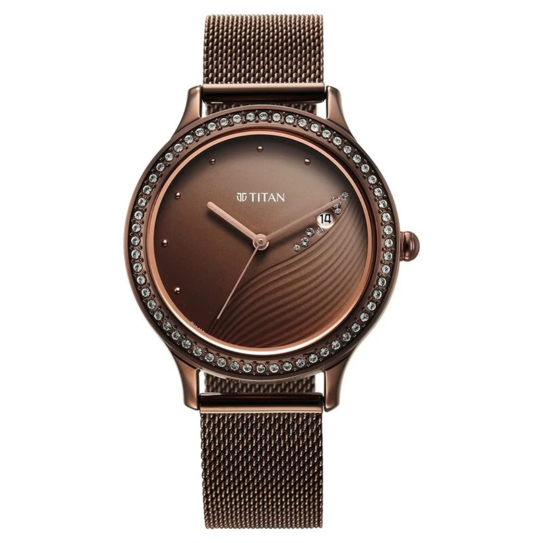 Titan Purple Glam It Up Brown Dial Analog with Date Watch for Women - 2634QM01