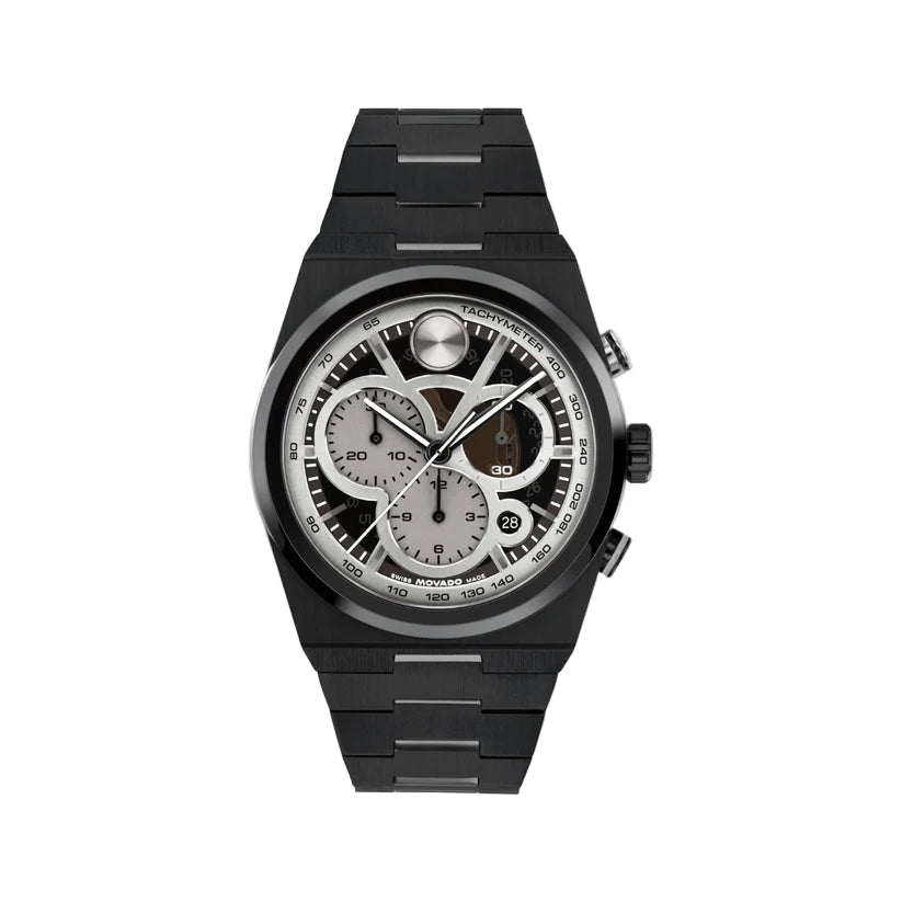 Movado Bold Men Quartz Black & Grey Dial Chronograph Stainless Steel Watch 3601184 - KRISHNA WATCH COMPANY