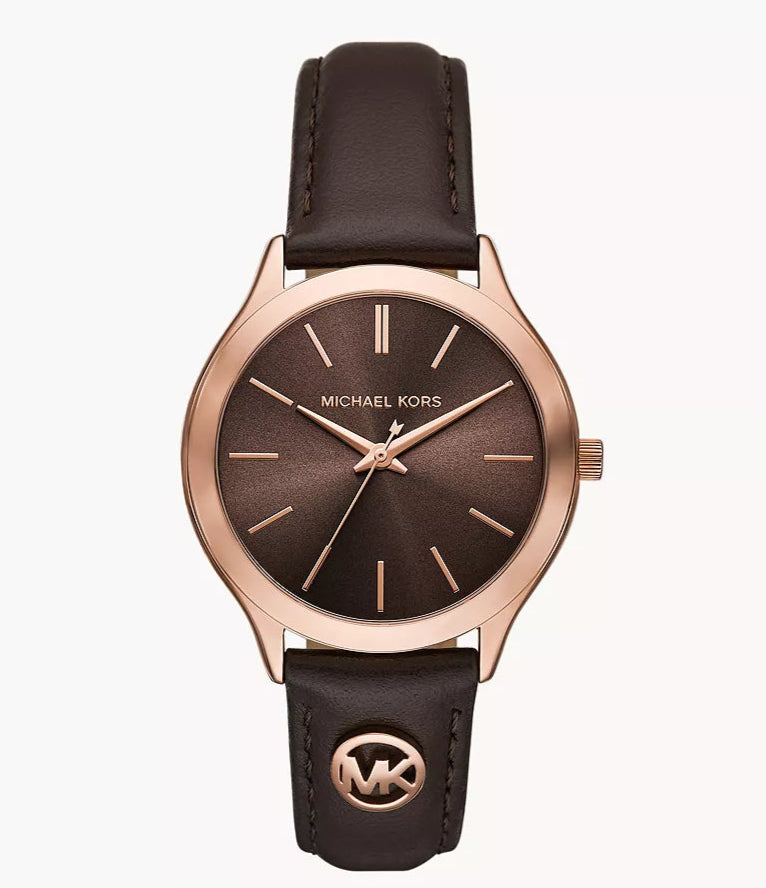 Michael Kors Slim Runway Three-Hand Brown Leather Watch - MK7546 - KRISHNA WATCH COMPANY