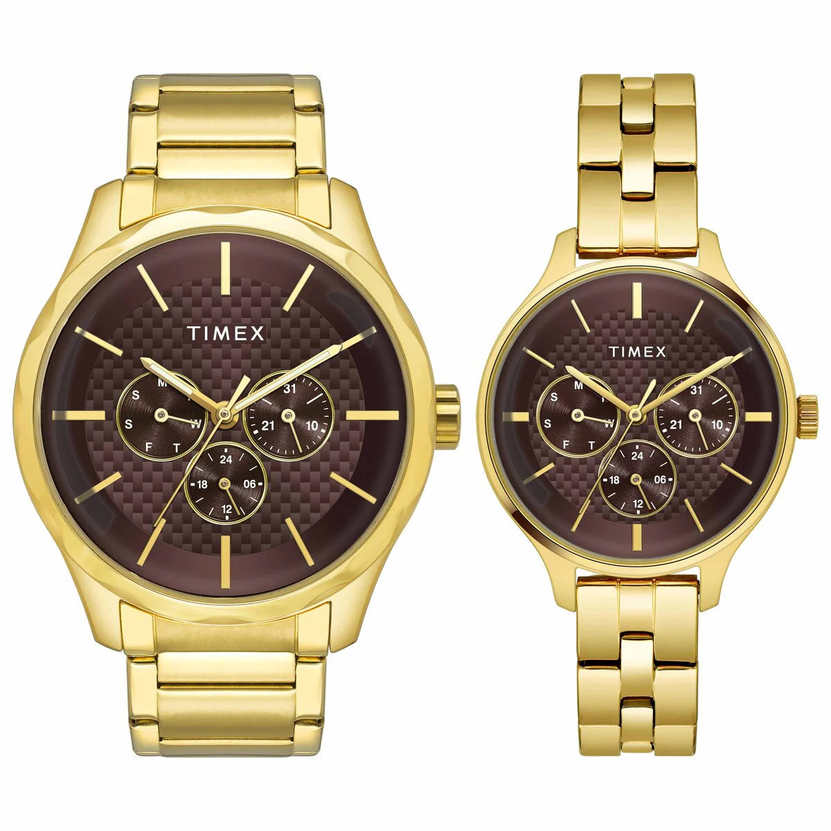 Timex Fashion Collection Premium Quality Multifunction Pair's Analog Brown Dial Coloured Quartz Watch, Round Dial With 44 Mm Case Width - TW00PR297 - KRISHNA WATCH COMPANY